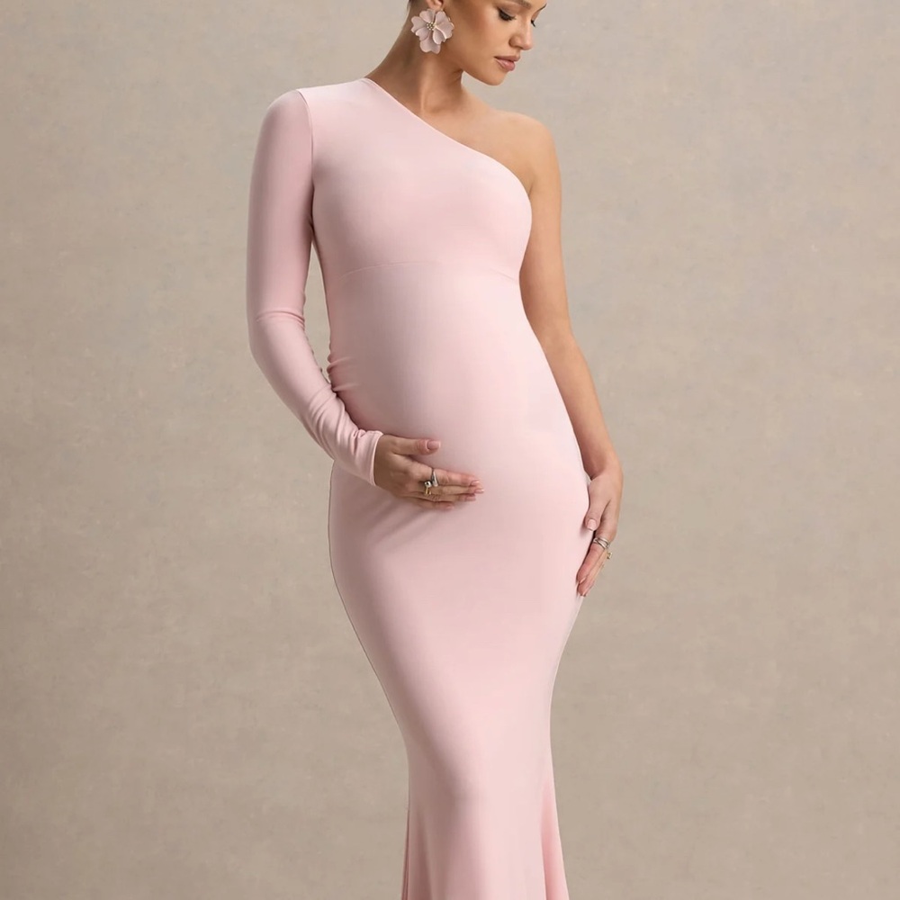 Club L London Soft Pink One-Shoulder Maternity Dress